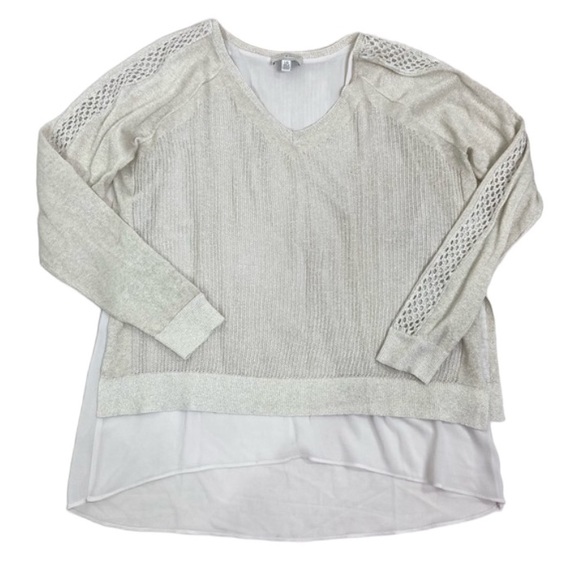 Lucky Brand Tops - Lucky Brand ecru metallic linen bled crochet sweater shirt ruffle top.Size Large